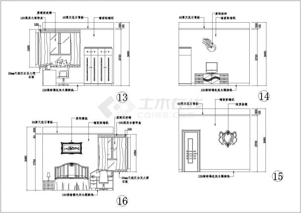 豪华经典住宅室内装修的完整cad平立面设计施工图纸-图二