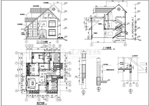 某地别墅框架结构建筑CAD设计施工图-图二