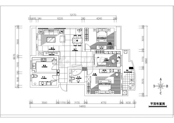 三室两厅两卫住宅室内装修的完整cad施工图-图二