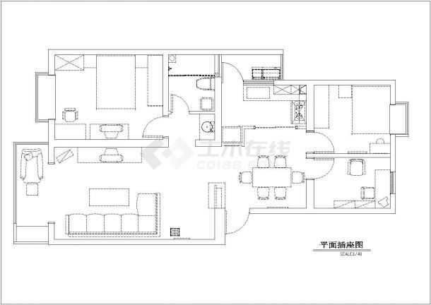两居室家居室内装饰cad施工设计图-图二