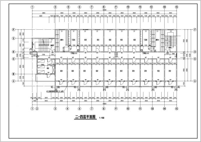 某地大型宿舍楼施工cad设计图（共15张）_图1