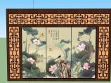 现代中式电视背景墙su模型图片1