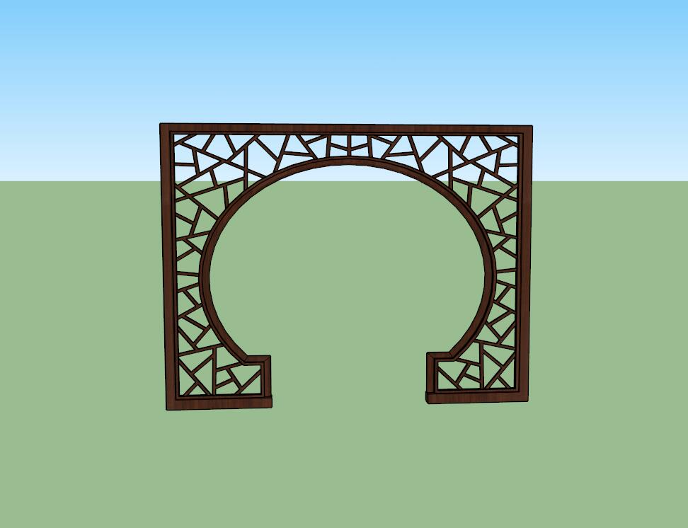 中式风格圆形拱门su模型