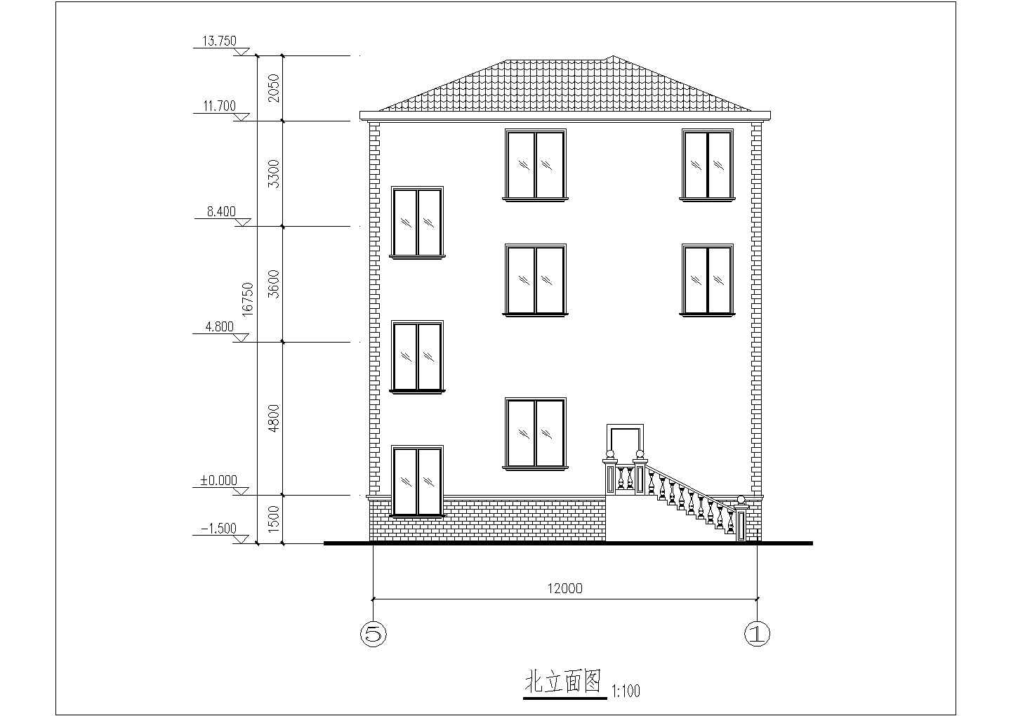 某地小高层别墅建筑设计施工CAD图及效果图