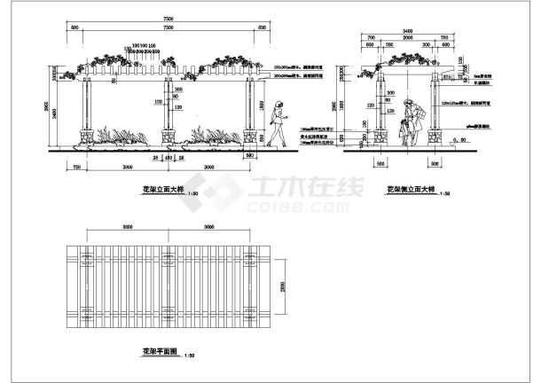某地区特色花架CAD设计说明-图一
