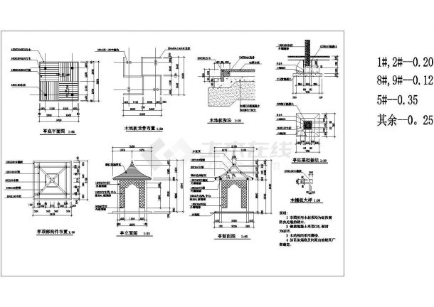 某凉亭设计平立剖面整体设计图-图二