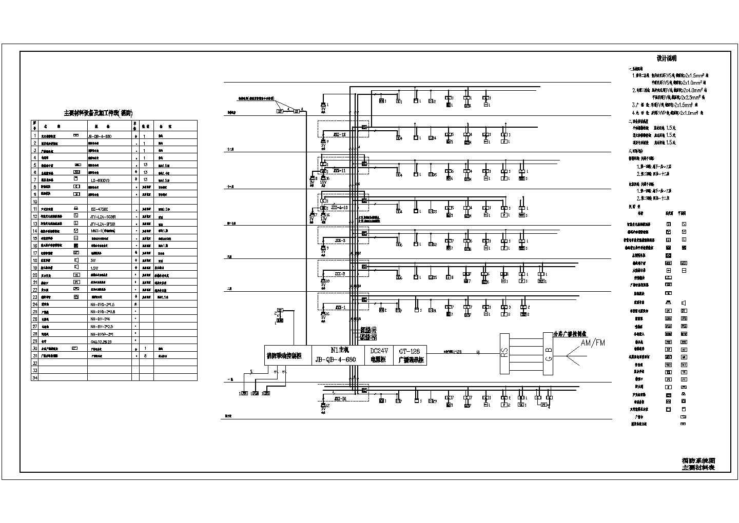 12层宾馆消防电气系统设计方案全套CAD图纸