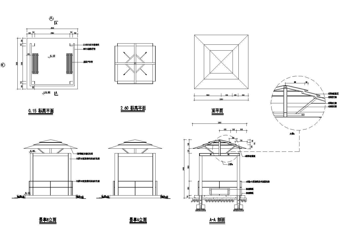 钢构景亭节点CAD平面布置图