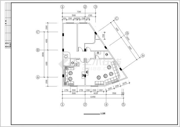 某地区小型酒店建筑cad施工设计图-图一