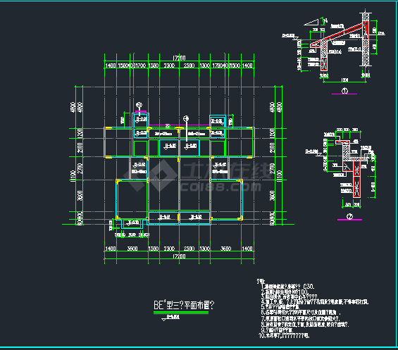 某3层框架洋房结构设计图（BE1型）-图二