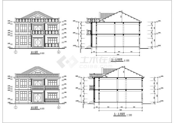 某二层别墅建筑结构设计CAD图纸-图一