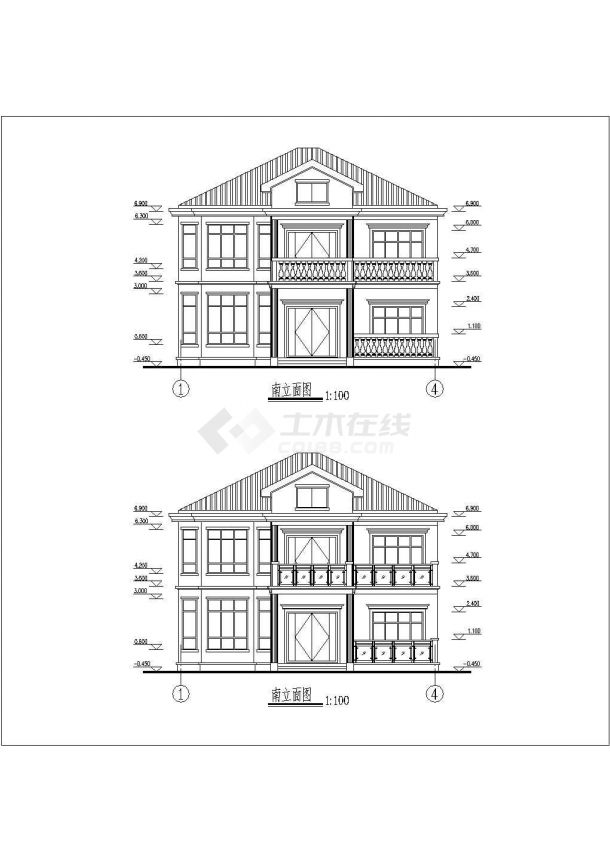 某二层别墅建筑结构设计CAD图纸-图二
