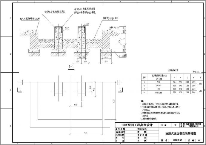 油浸式变压器安装基础图(容量不大于1250kVA的油浸式变压器)_图1