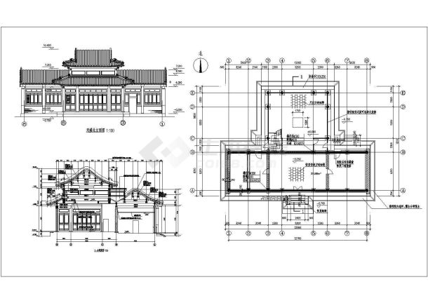 古建戏楼建筑平立剖面CAD布置图-图二