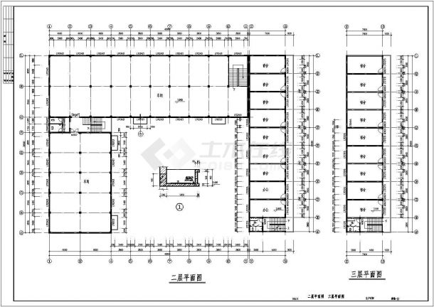 三层框架二层砖混生产车间宿舍楼结构设计图-图二