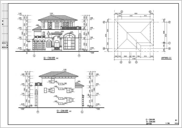 某欧式别墅框架结构设计图（标注详细）_图1