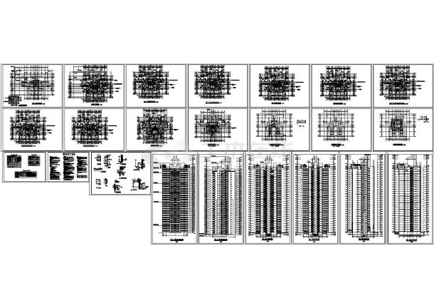 28层1楼梯2电梯4户点式住宅楼设计图（长约31.8米 宽30.3米 ）-图一