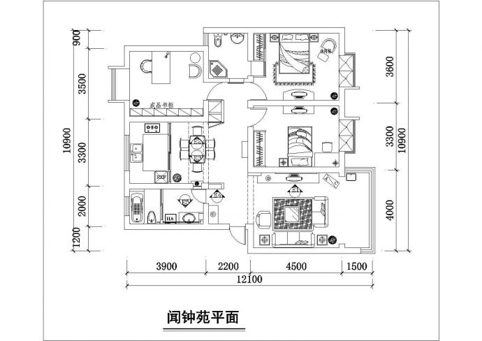 大两居室内装修cad设计平面施工图纸_图1