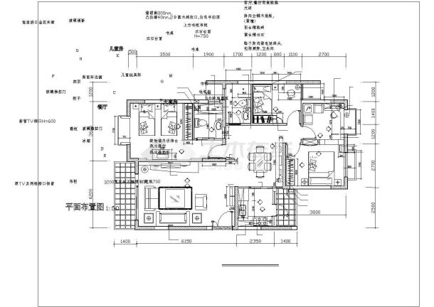 某户型的CAD平面设计施工详细图纸-图二