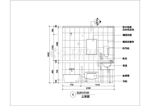 星级宾馆卫生间装修cad平立顶施工设计图-图一