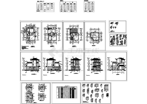 三层欧式风格别墅建筑施工图纸，dwg共14张图纸-图一