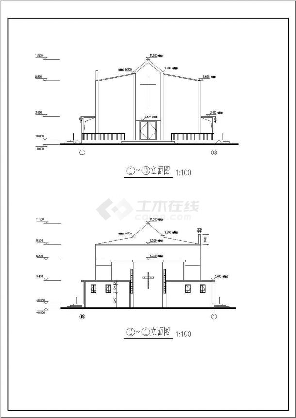 某地区二层教堂建筑结构设计施工图纸-图一