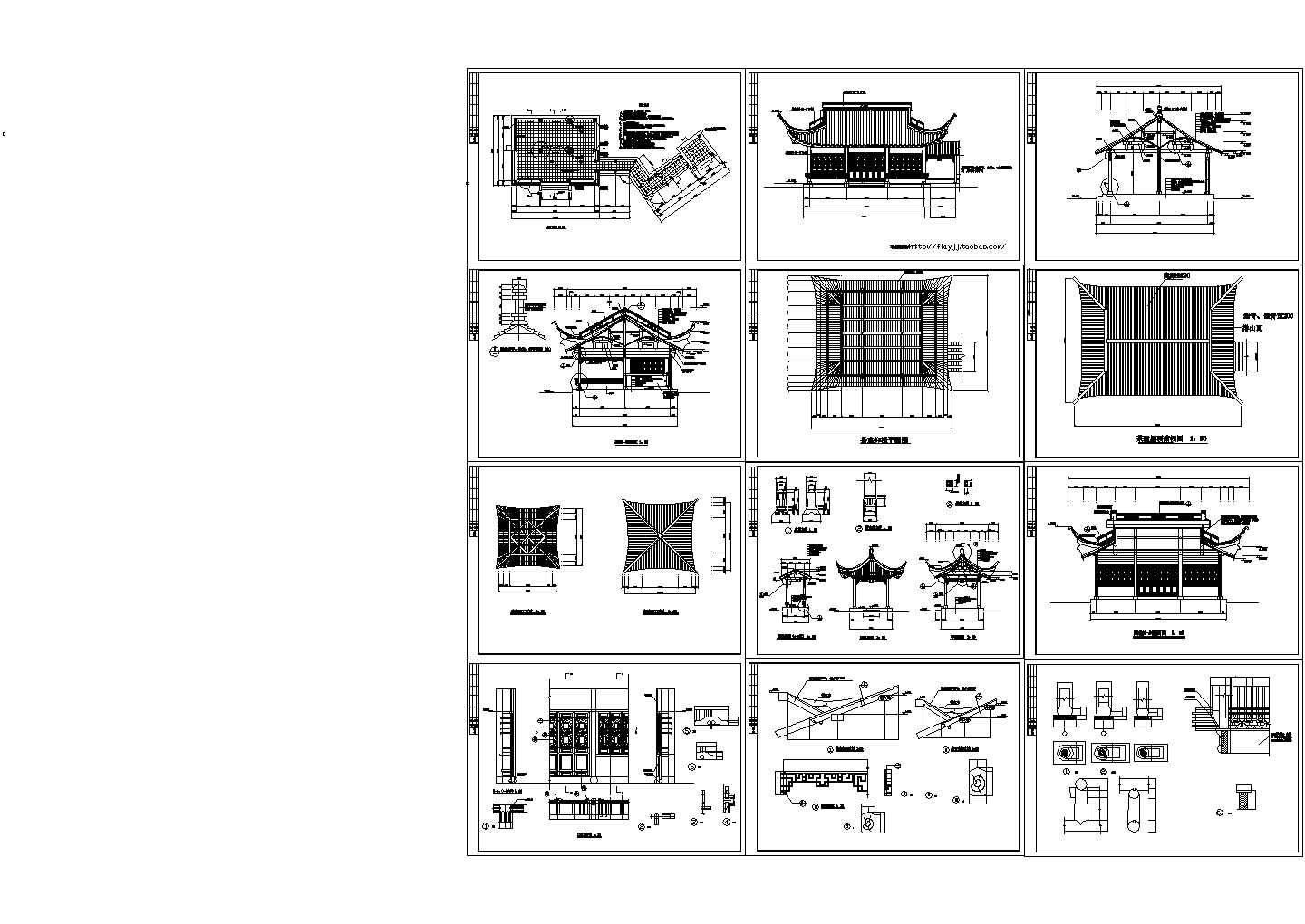 一层茶楼古亭建筑设计方案CAD图纸（长约21米 宽10米 ）