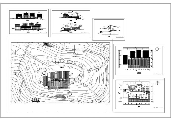  一层山顶望湖茶室建筑设计方案CAD图纸（长33.4米 宽22.6米）_图1