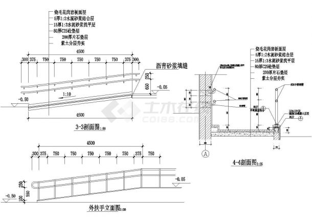 常用的48个台阶坡道CAD详图素材-图一