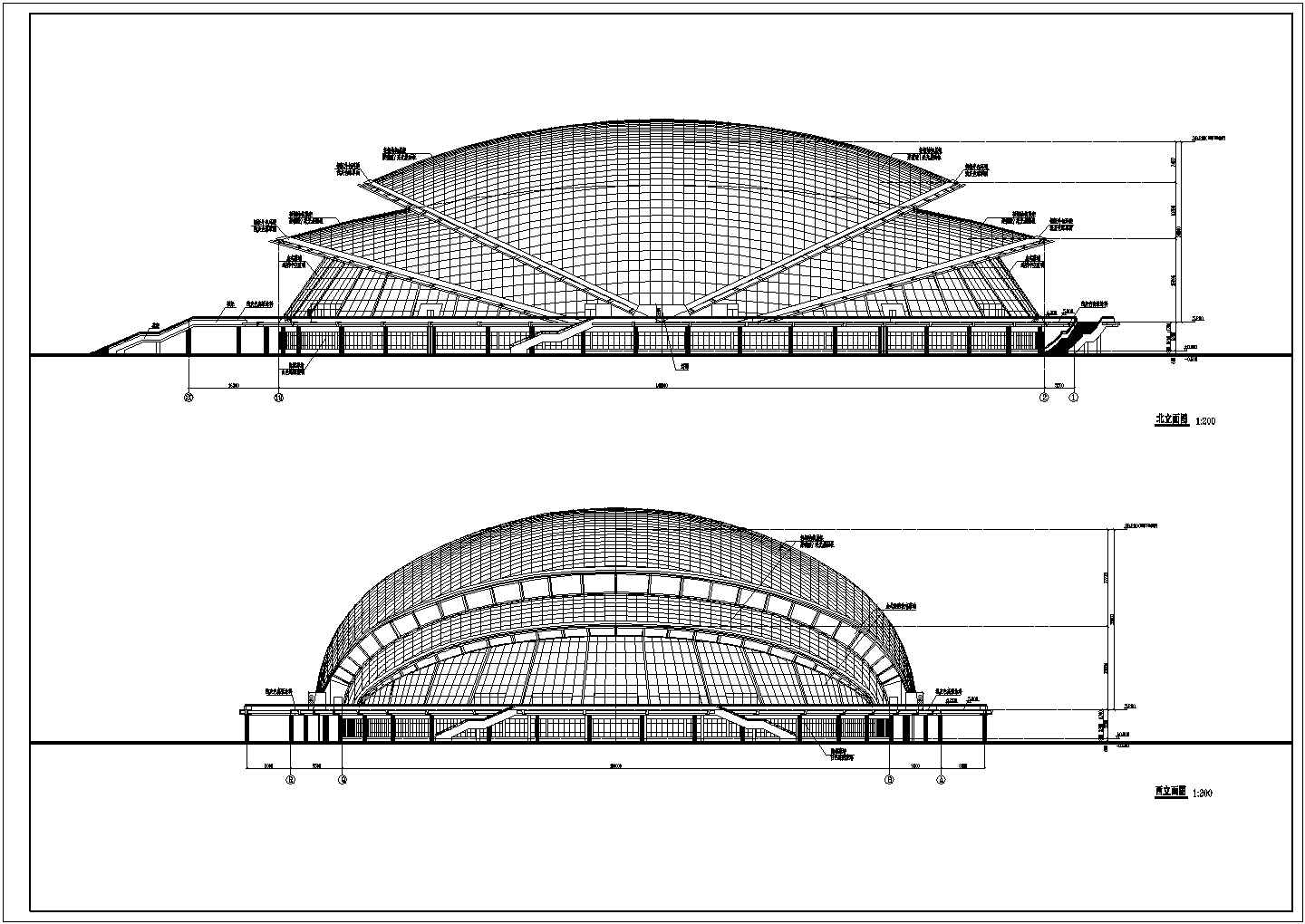 某沿海地带体育馆建筑CAD设计施工图纸案例