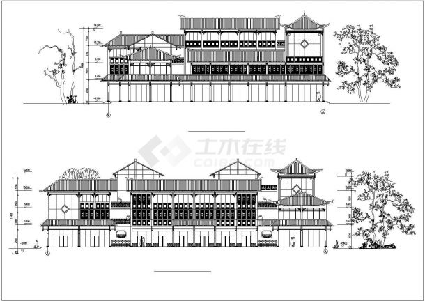 某三层民居式客栈建筑设计图（节点详细）-图一