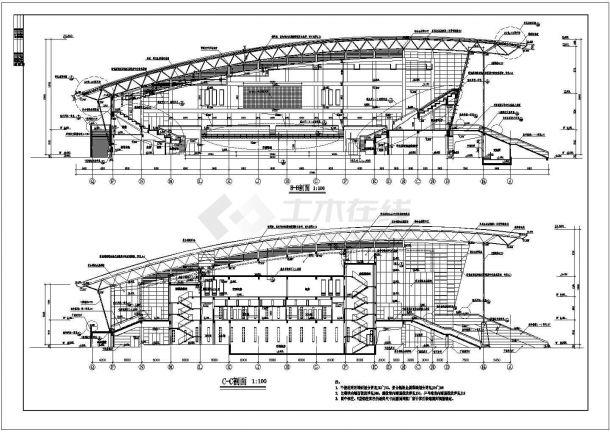 某地区大型体育活动中心建筑施工立面设计图纸-图二