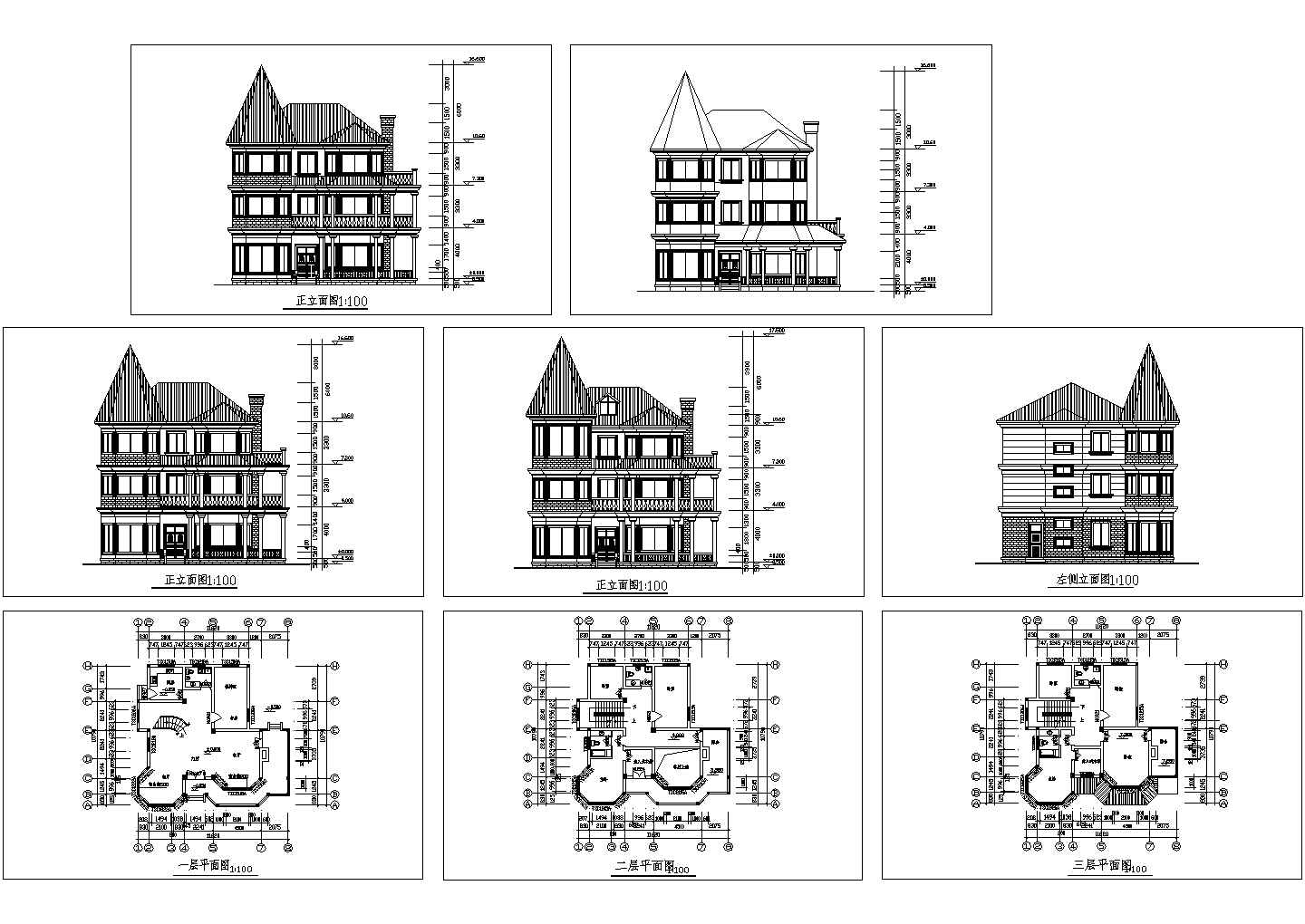 三层欧式私人别墅建筑方案图纸