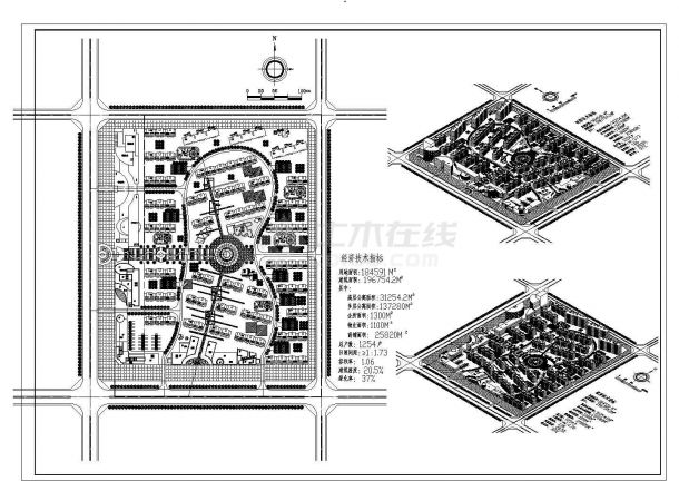 用地184591平米豪华小区规划总图【二维 三维总平面图】-图一