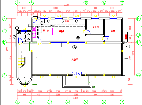 某二层食堂建筑设计图纸 （标注详细）-图一