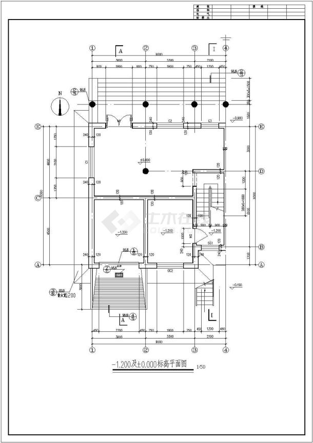 欧式错层别墅建筑cad施工设计图-图二