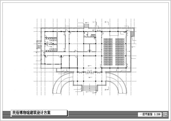 某地区三层民俗博物馆建筑设计方案CAD图_图1