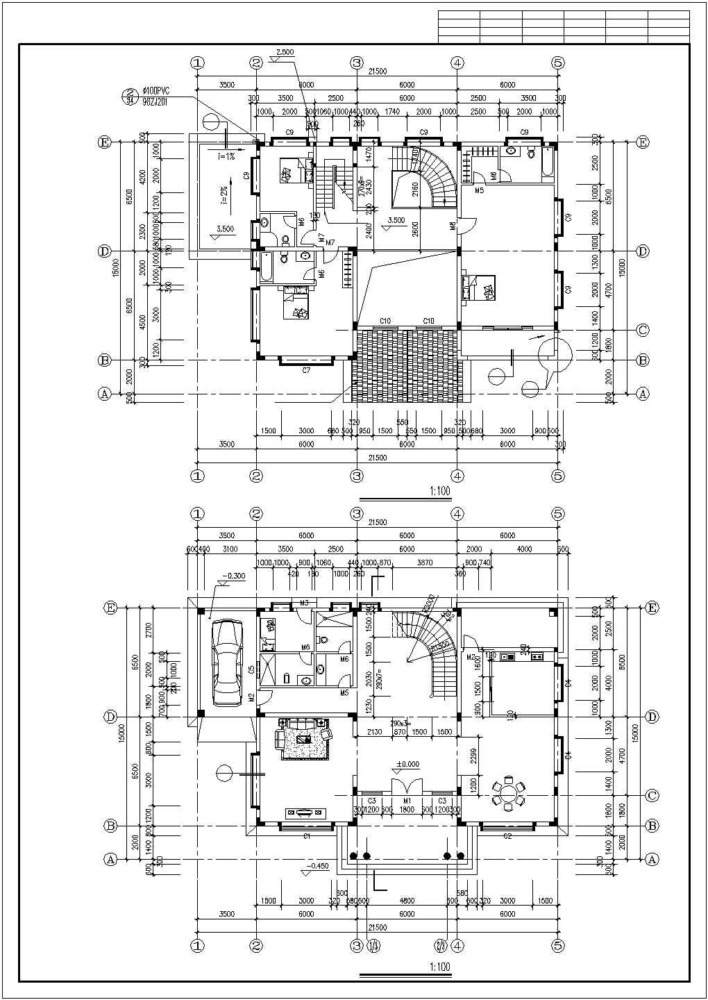 简单的别墅建筑施工图（共5张）