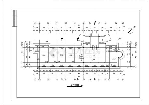 某工厂两层办公楼建筑设计方案及施工全套CAD图-图一
