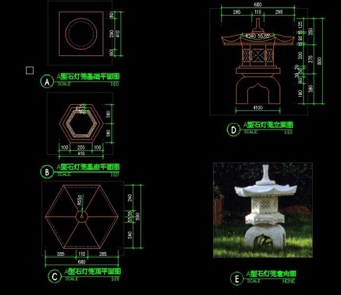 中式石灯笼园林景观设计cad施工图（共3张）_图1