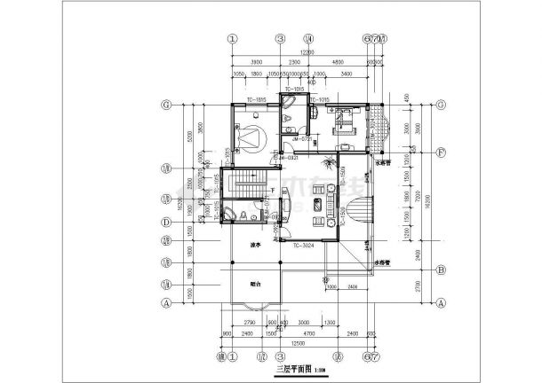 三层别墅建筑结构图（带模型图）-图二