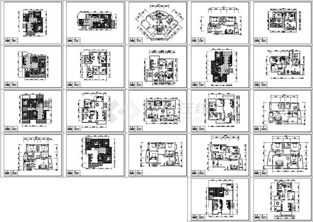 22种方案-经典套房户型平面【独户21种设计、户型面积80至165平米之间，1梯2户1种设计对称户型93.77平米】-图一