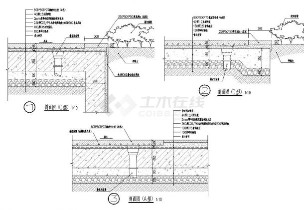 树池、排水沟、橡胶垫、停车场、木平台详图-图二
