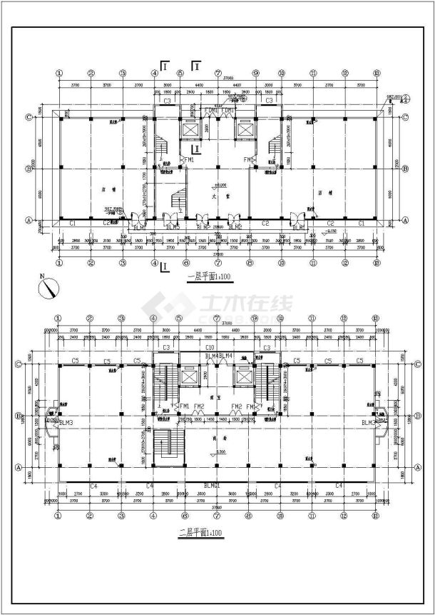 商业综合楼建筑施工和设计方案全套CAD平面图-图一