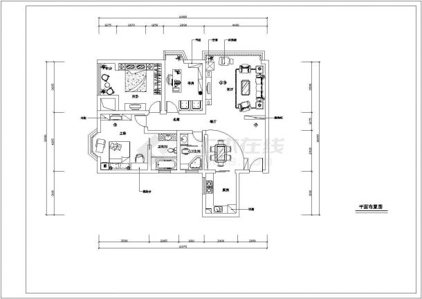 一套两居小户型室内家装设计平面方案cad施工图纸-图二