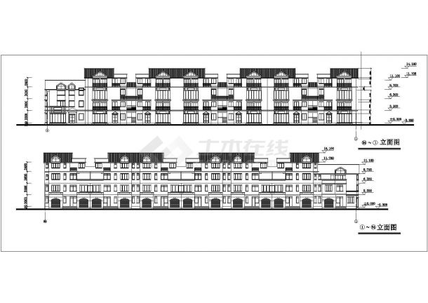 低层连排住宅建筑设计施工CAD方案图-图一