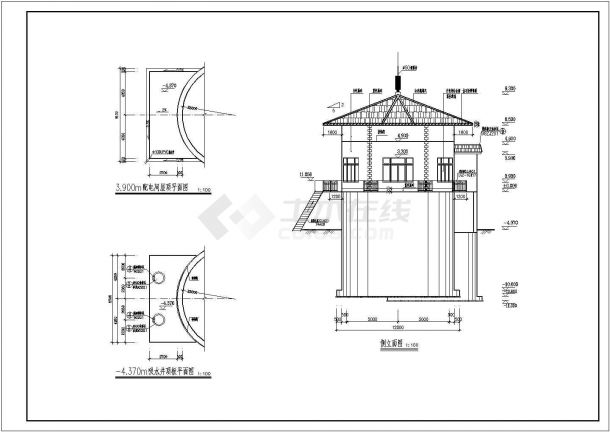 某2层圆形混凝土取水泵房建筑结构图纸-图二