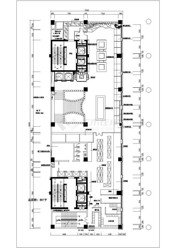 快捷酒店整层室内装修cad施工设计方案详情图-图二