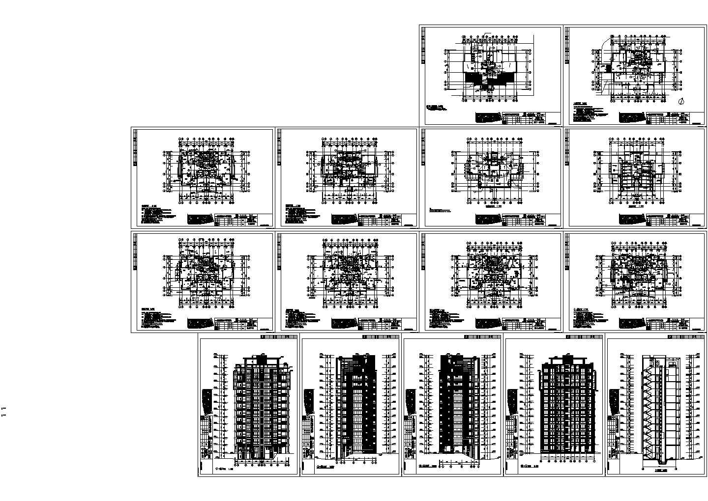 长22.24米 宽16.54米 -1+11+1跃层（1楼梯1电梯2户）点式住宅楼建筑施工图