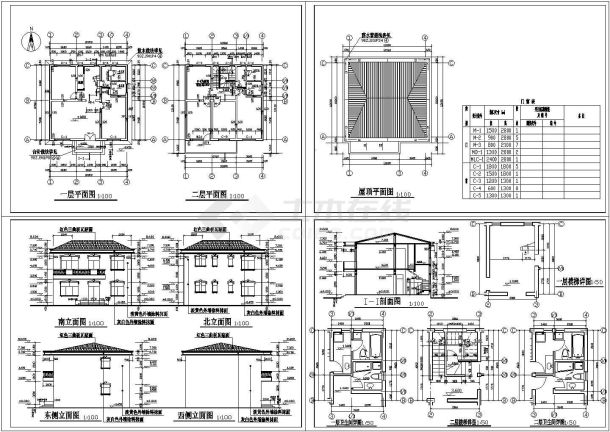 长10.8米 宽10.5米 2层简单别墅建筑施工图【平立剖 卫楼梯详图】-图一